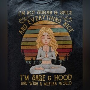 Sage & Hood Graphic Yoga Tee - Black with Retro Sunset